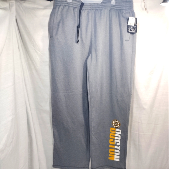 NHL Boston Bruins Logo Heather Gray Fleece Lined Wide Leg Sweatpants - Picture 13 of 16
